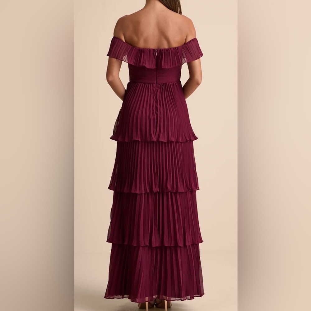 Lulus Tiered Ruffle Midi Dress Burgundy XL Wedding Guest Bridesmaid Formal Party - Picture 9 of 9